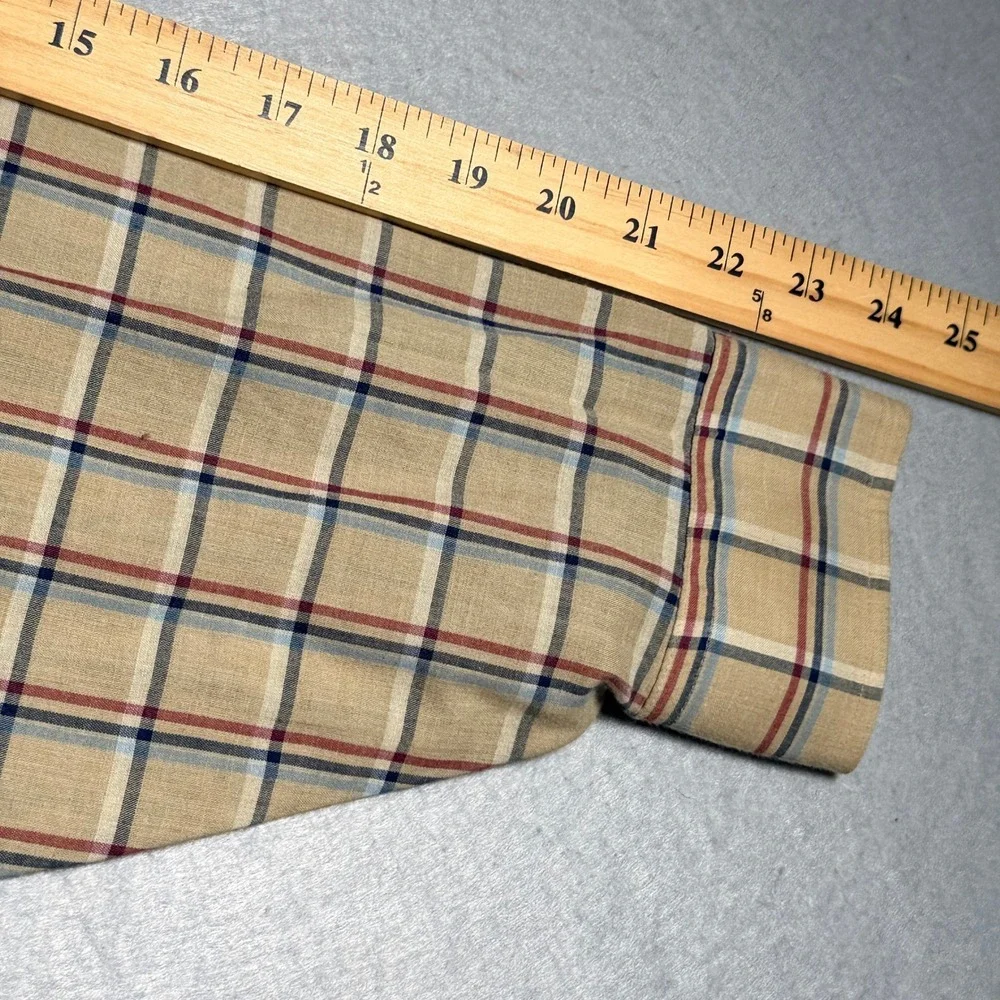 Levis Mens Vintage Western Pearl Snap Shirt Tan Plaid Long Sleeve Large WPL 423